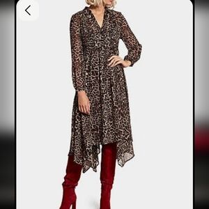 Mint Velvet Sheer Cheetah Print Collared Button Dress Detail | Sz 14 | NWOT